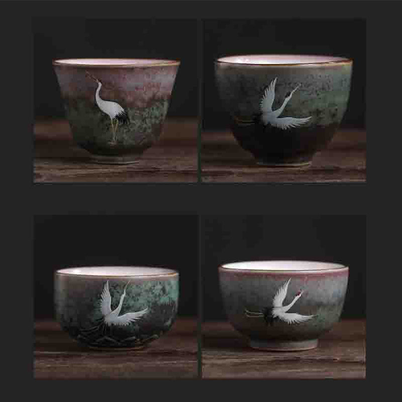 Nimara Ritual Auspicious Crane Ceramic Teacup Kung Fu Tea Cup Bowl