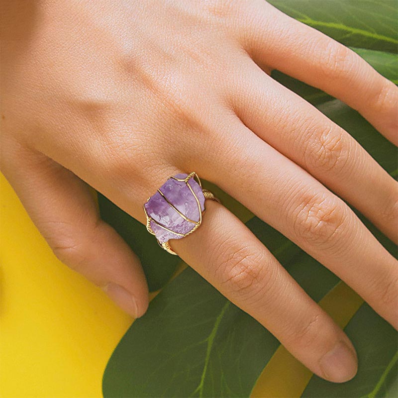 Nimara Ritual Natural Crystal Gemstone Amethyst Adjustable Ring