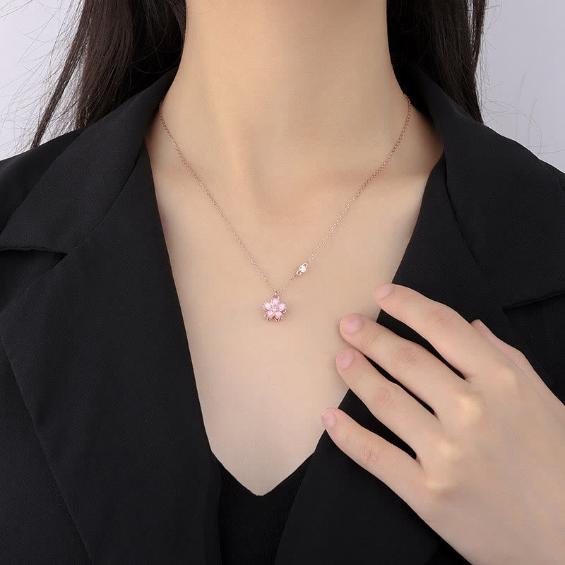 Nimara Ritual 925 Sterling Silver Cherry Blossom Flower Rotatable Protection Necklace Pendant