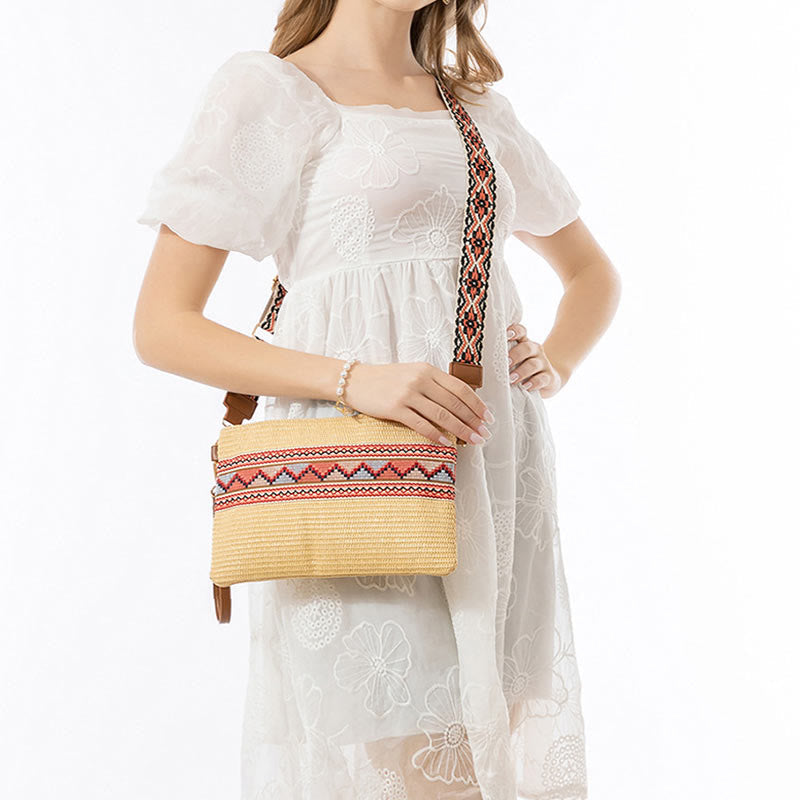 Nimara Ritual Boho Colorful Geometry Straw Woven Crossbody Bag Shoulder Bag Handbag