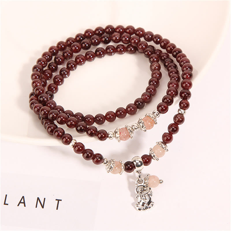 Nimara Ritual Natural Garnet Strawberry Quartz Green Beans PiXiu Protection Triple Wrap Bracelet