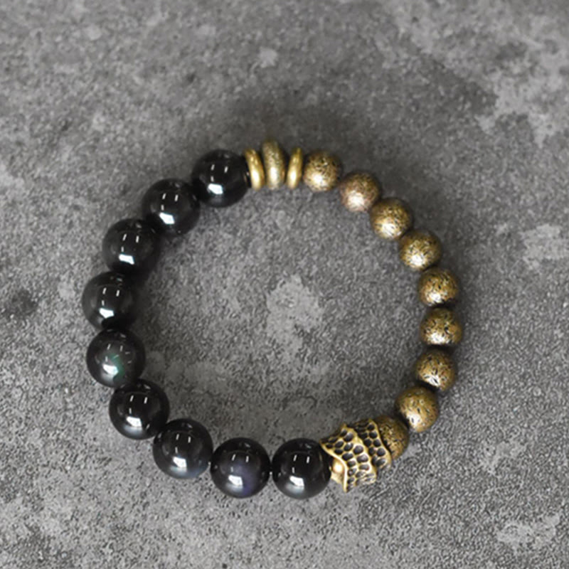 Nimara Ritual Rainbow Obsidian Copper Bead Positive Transformation Bracelet