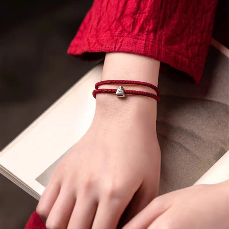 Nimara Ritual 925 Sterling Silver Fu Character Blessing Handmade Braided Bracelet