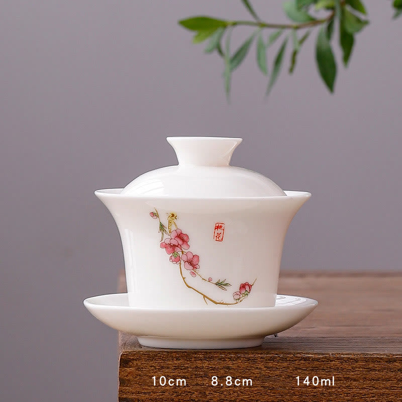 Nimara Ritual White Porcelain Mountain Landscape Countryside Ceramic Gaiwan Teacup Kung Fu Tea Cup And Saucer With Lid