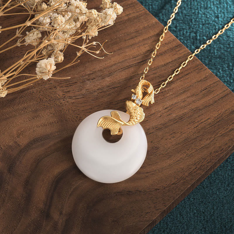Nimara Ritual White Jade Koi Fish Wealth Prosperity Necklace Pendant