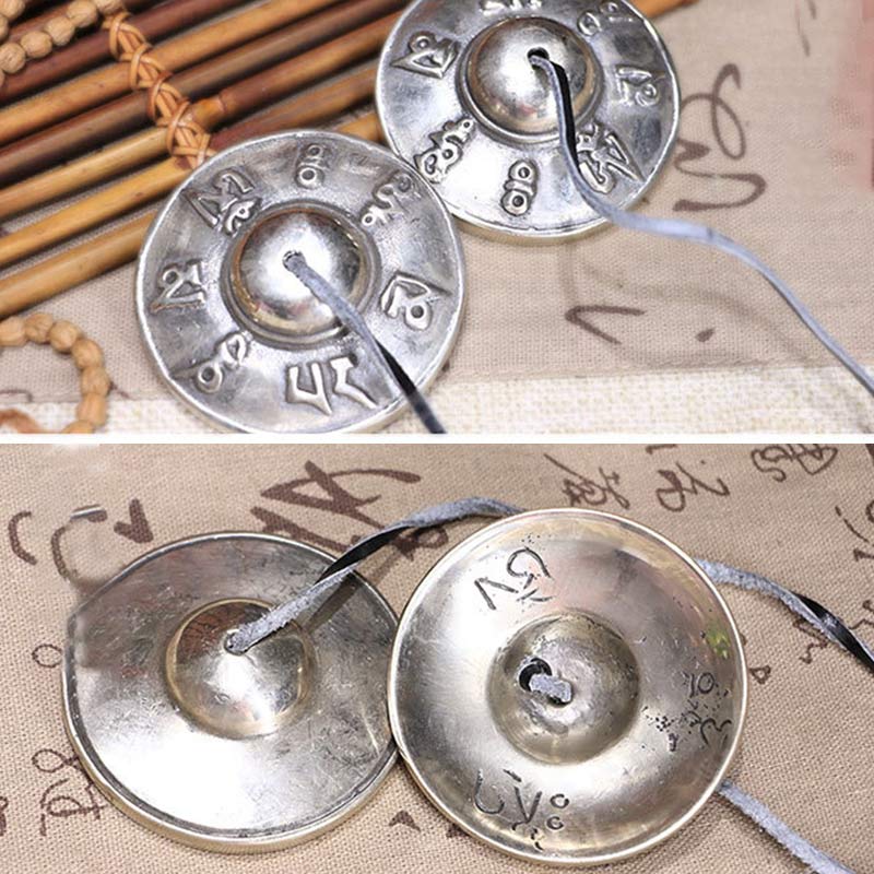 Nimara Ritual Tibetan Tingsha Bell Six True Words White Copper Healing Decoration
