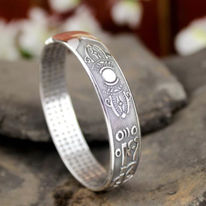 Nimara Ritual Tibetan Sanskrit White Copper Meditation Prayer Bracelet Bangle
