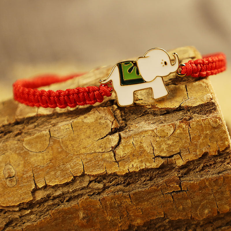 Nimara Ritual Tibetan Handmade 925 Sterling Silver Lucky Elephant Red String Bracelet