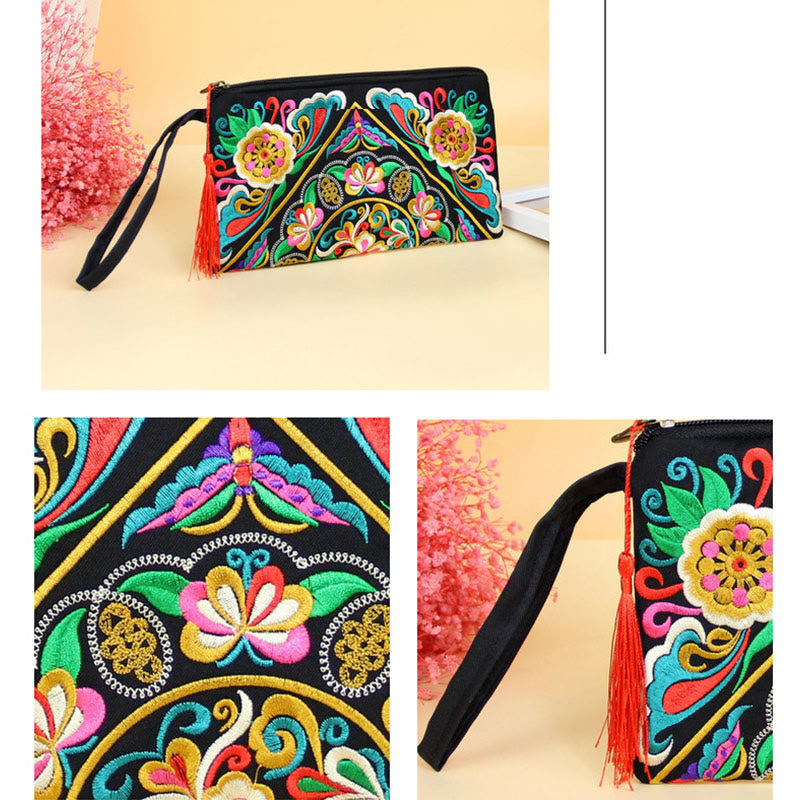 Nimara Ritual Dragon Butterfly Cosmos Flower Embroidery Wallet Shopping Purse