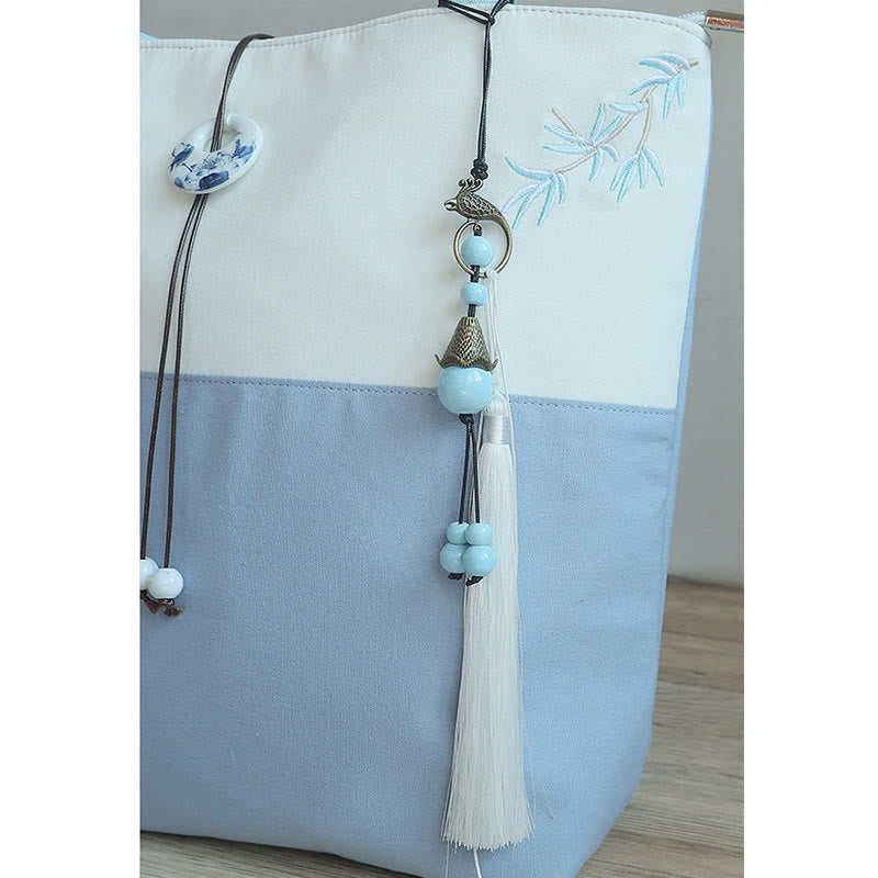 Nimara Ritual Pear Flower Plum Peach Blossom Bamboo Embroidery Canvas Large Capacity Shoulder Bag Tote Bag
