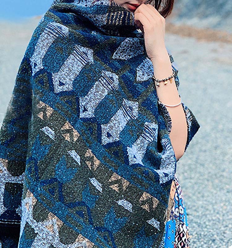 Nimara Ritual Tibetan Shawl Classic Geometry Pattern Winter Cozy Travel Scarf Wrap