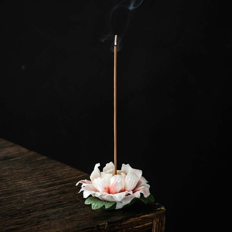 Nimara Ritual Tibetan Lotus Blessing Ceramic Stick Incense Burner Decoration