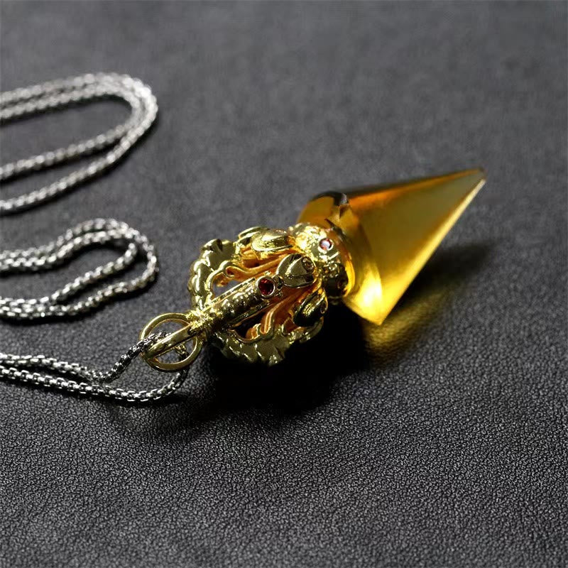 Nimara Ritual Tibetan Dorje Vajra 4 Prong Lotus Liuli Crystal Strength Necklace Pendant