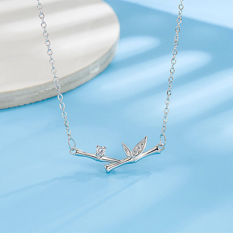 Nimara Ritual Bamboo Leaf Design Copper Zircon Wealth Necklace Pendant