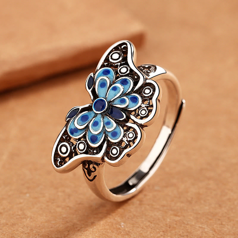 Nimara Ritual Hollow Enamel Blue Butterfly Pattern Love Ring