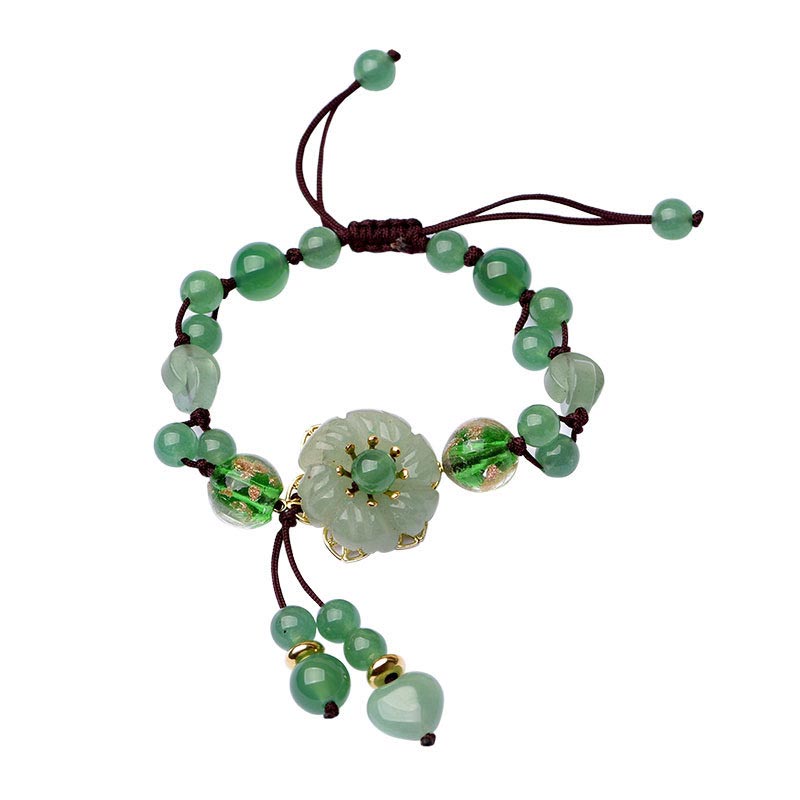 Nimara Ritual Natural Green Jade Luck Dangling Flower Bracelet