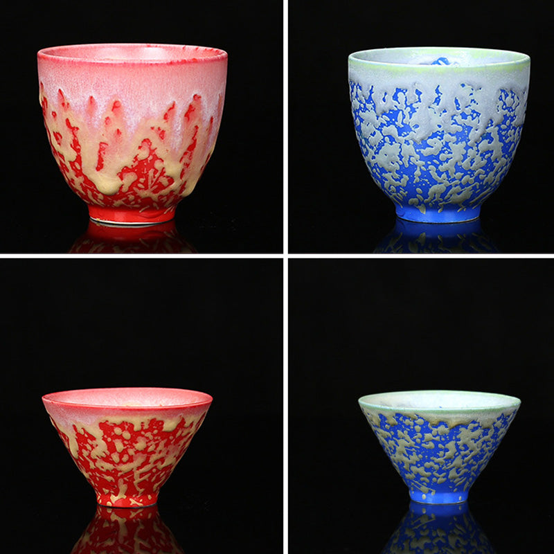 Nimara Ritual Retro Blue Red Gradient Lotus Pattern Kiln Change Ceramic Teacup Kung Fu Tea Cup Bowl