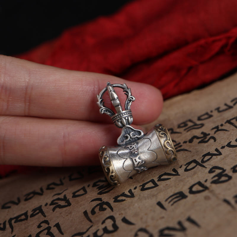 Nimara Ritual Tibet 925 Sterling Silver Om Mani Padme Hum Dorje Bell Vajra Engraved Enlightenment Pendant Hanging Decoration