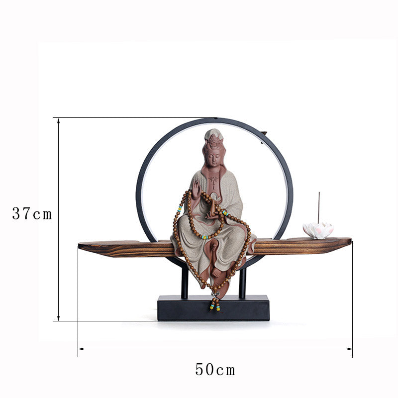Nimara Ritual Buddha Avalokitesvara Ceramic Lotus Relaxation Incense Burner Decoration