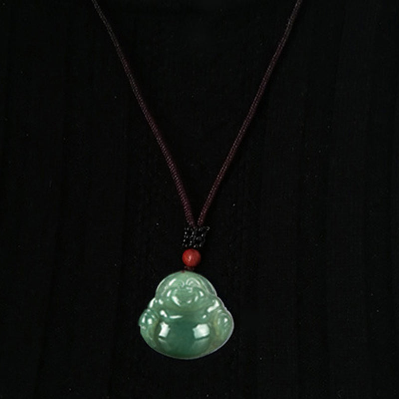 Nimara Ritual Laughing Buddha Jade Abundance String Necklace Pendant