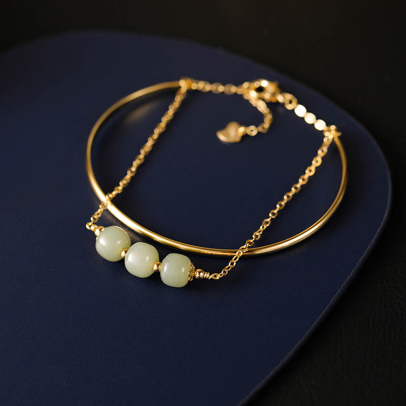 Nimara Ritual Copper Plated Gold Hetian Jade Bead Luck Double Layer Bracelet Bangle