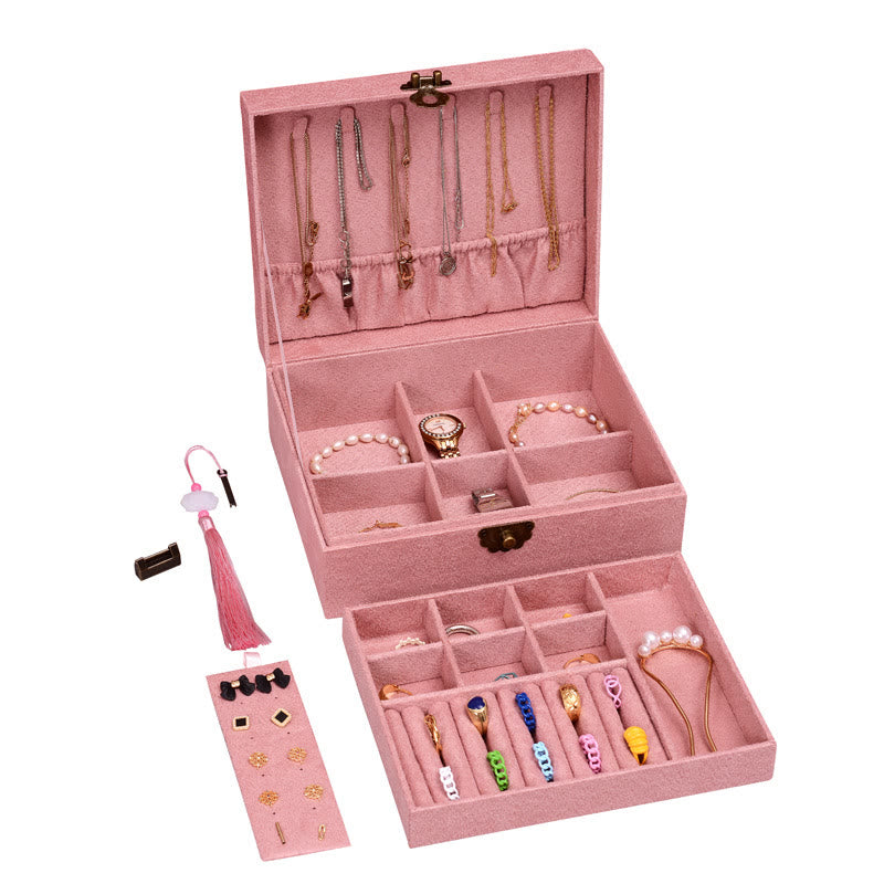 Nimara Ritual Simple Design Jewelry Box Organizer Two-Layer Jewelry Storage Box Flannel Box With Lock