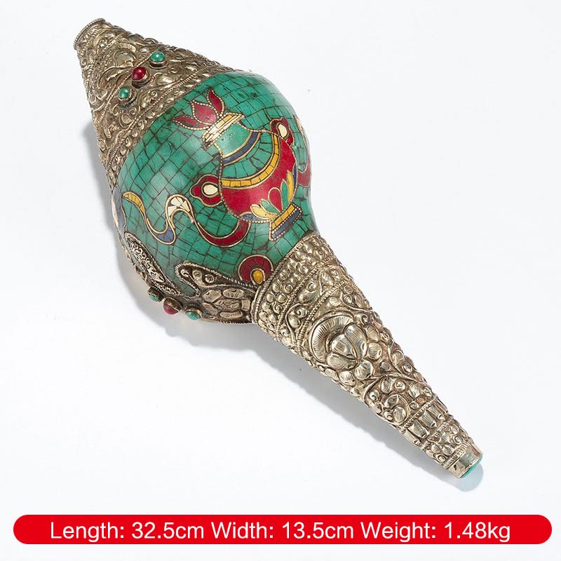 Nimara Ritual Tibetan Handmade Engraved Shankha Double Dorje Buddha Conch Shell Wealth Positive Decoration