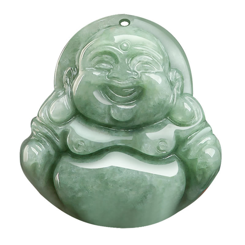 Nimara Ritual Natural Green Jade Laughing Buddha Luck Abundance Necklace Pendant
