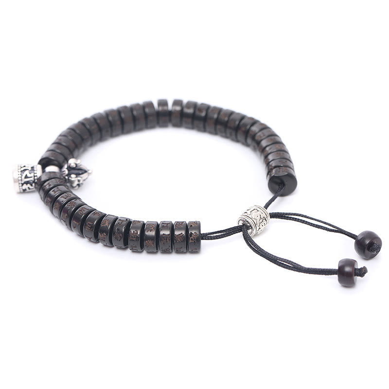Nimara Ritual Tibet Coconut Shell Carved Om Mani Padme Hum Dorje Vajra Bell Happiness String Bracelet