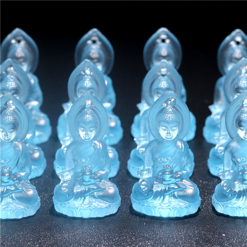 Nimara Ritual Blue Tathagata Buddha Medicine Buddha Liuli Crystal Serenity Amulet Necklace Pendant