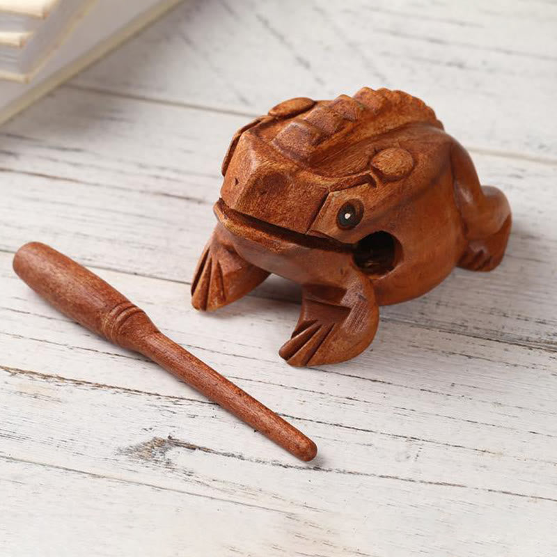 Nimara Ritual Handcrafted FengShui Wealth Luck Frog Mini Wooden Croaking Frog Guiro Decoration