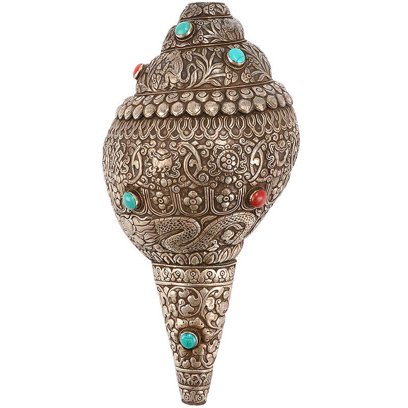 Nimara Ritual Tibetan Handmade Natural Shankha Engraved Eight Auspicious Symbols Conch Shell Lucky Home Decoration