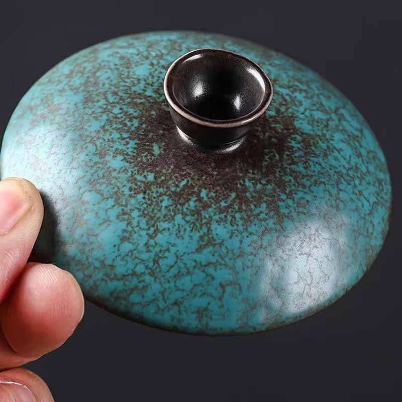 Nimara Ritual Traditional Pine Tree Green Ceramic Gaiwan Sancai Teacup Kung Fu Tea Cup And Saucer With Lid