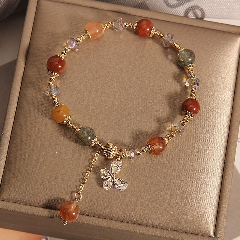 Nimara Ritual Natural Fu Lu Shou Rainbow Crystal Rutilated Quartz Wealth Butterfly Charm Bracelet