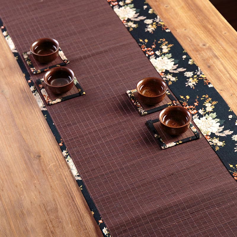 Nimara Ritual Vintage Peony Flower Blossom Bamboo Cup Mat Pad Tea Cup Coaster Kung Fu Tea Mat