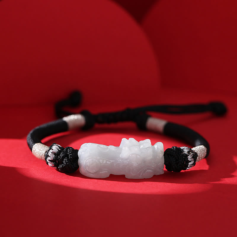 Nimara Ritual Handmade Natural Jade PiXiu Luck Prosperity Braided String Bracelet