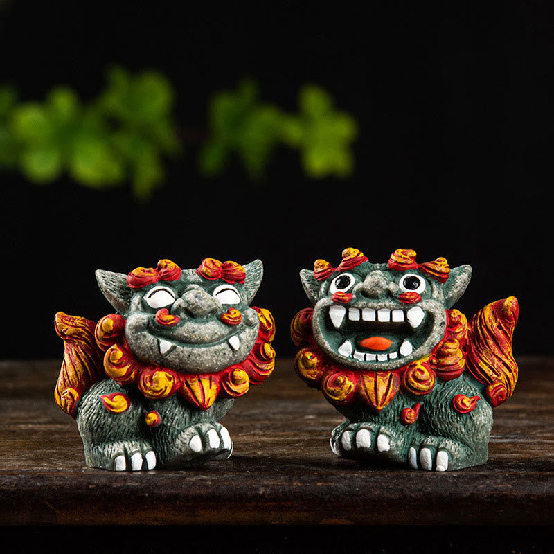 Nimara Ritual Small Pair of Lion Fu Foo Dogs Ward Off Evil Protection Home Resin Decoration