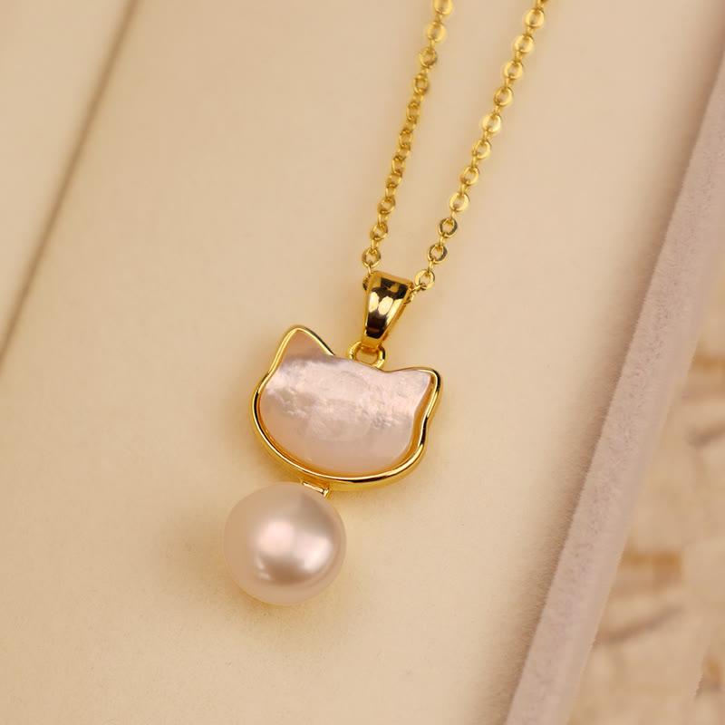 Nimara Ritual Natural Pearl Copper Cat Healing Necklace Pendant Earrings