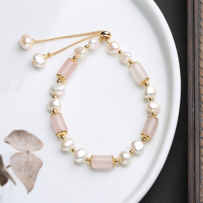 Nimara Ritual Green Aventurine Pearl Pink Crystal Bead Luck Bracelet