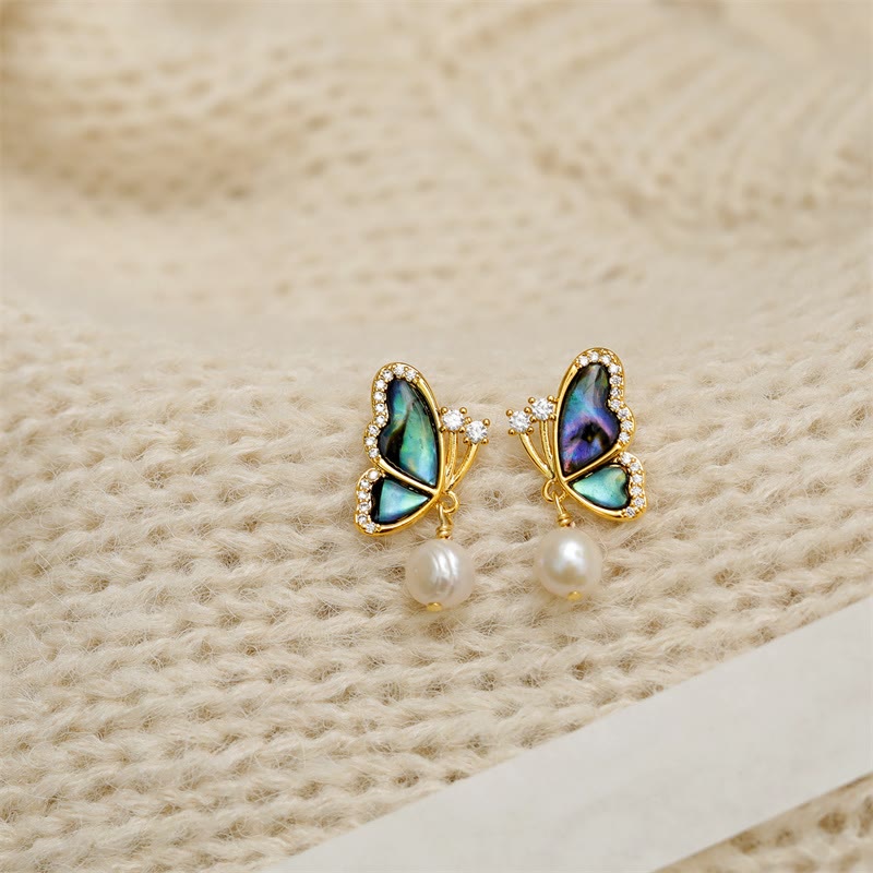Nimara Ritual 18K Gold Plated Copper Pearl Butterfly Love Stud Earrings