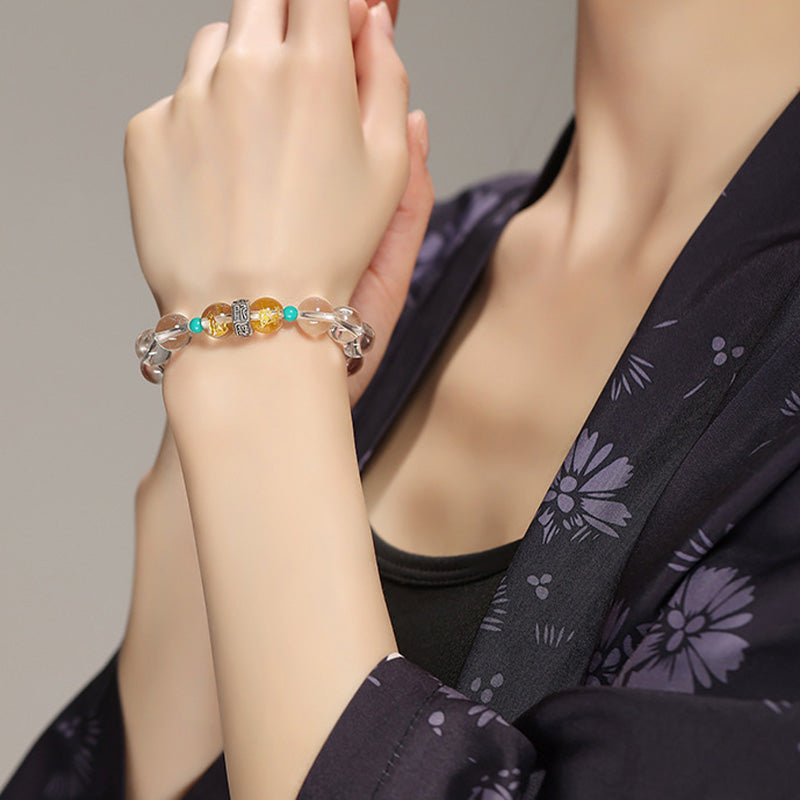 Nimara Ritual 925 Sterling Silver Chinese Zodiac Natal Buddha Auspicious Groups White Crystal Hetian Jade Healing Bracelet
