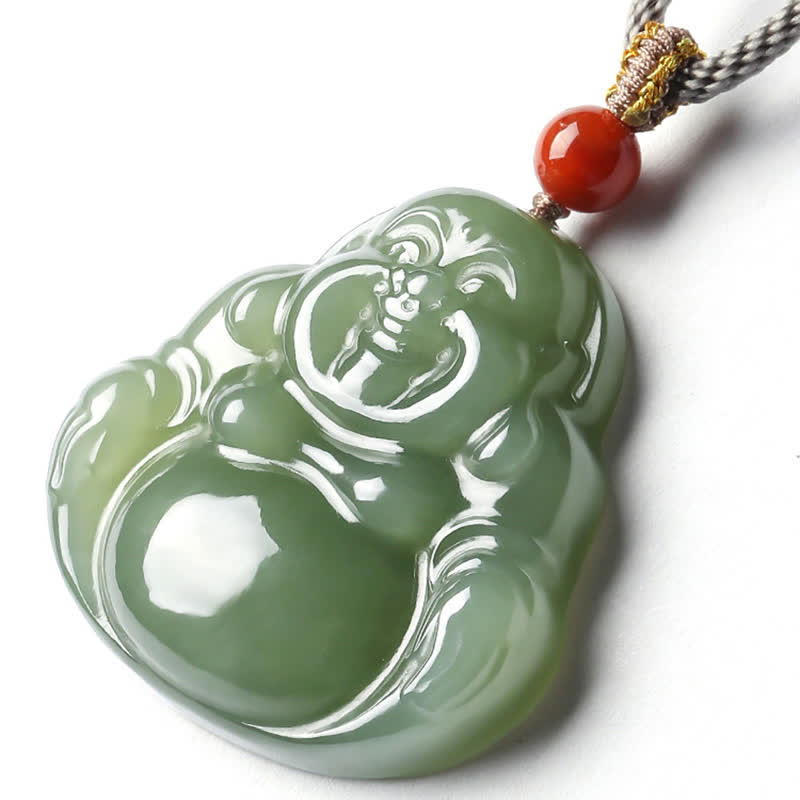 Nimara Ritual Laughing Buddha Hetian Jade Abundance Necklace String Pendant