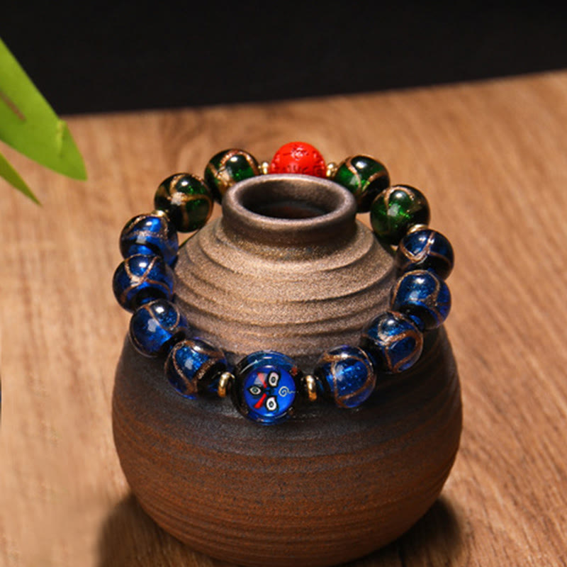 Nimara Ritual Tibetan Five God of Wealth Thangka Liuli Glass Bead Chinese Zodiac Protection Bracelet
