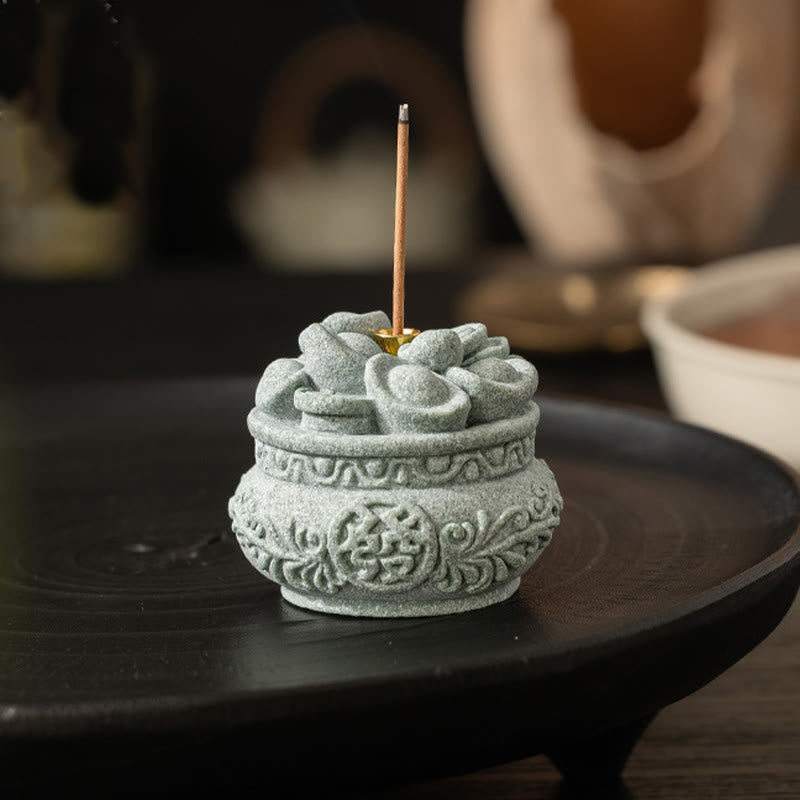 Nimara Ritual Chinese Character Fu Ingots Healing Incense Burner Desk Decoration