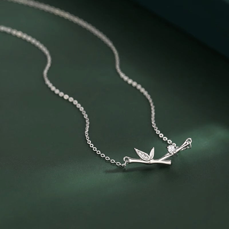 Nimara Ritual Bamboo Leaf Design Copper Zircon Wealth Necklace Pendant
