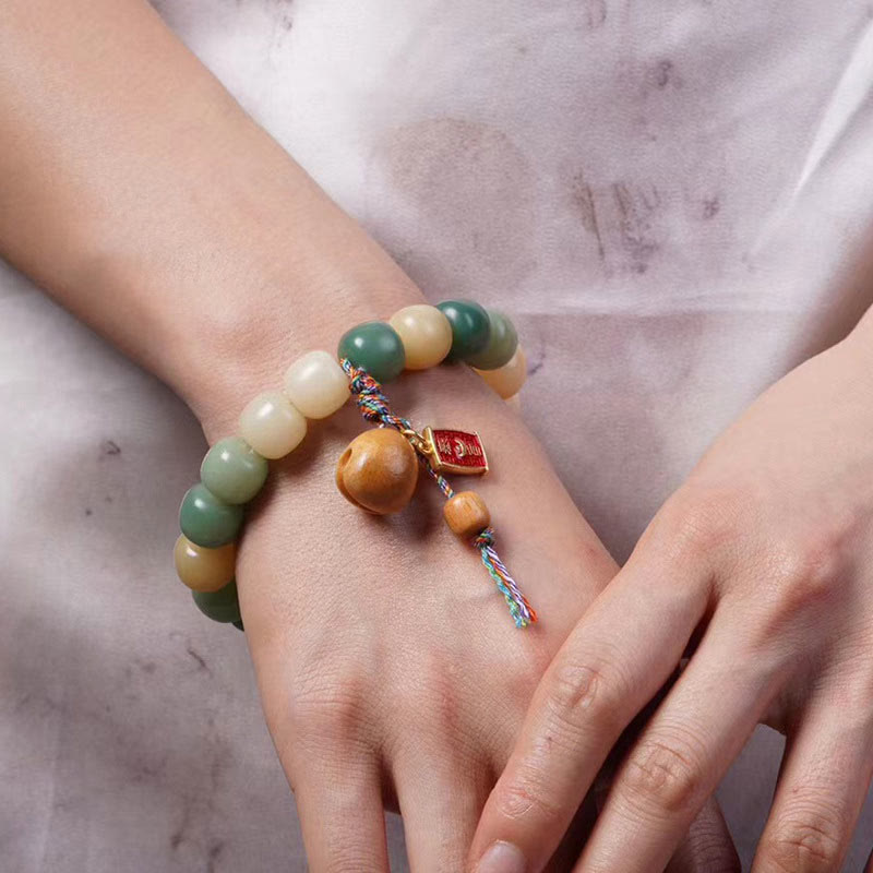 Nimara Ritual Natural Gradient Bodhi Seed Wisdom Wooden Fish Drum Charm Bracelet