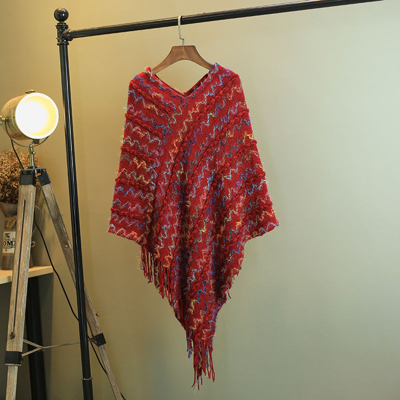 Nimara Ritual Tibetan Colorful Striped Shawl Tassels Pullover Winter Cozy Travel Scarf Wrap