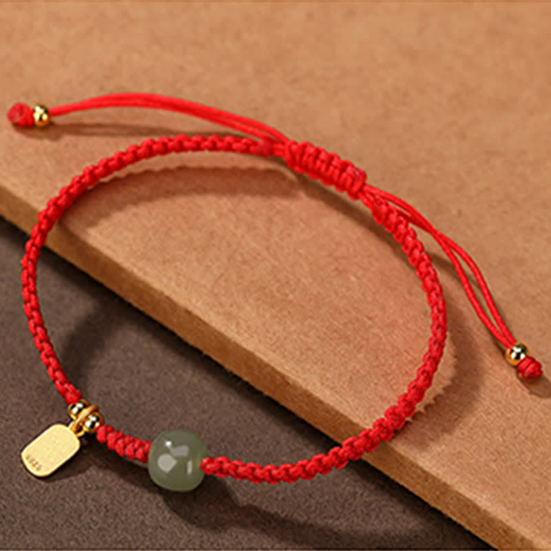 Nimara Ritual 925 Sterling Silver Hetian Jade Blessing Wealth Red String Bracelet
