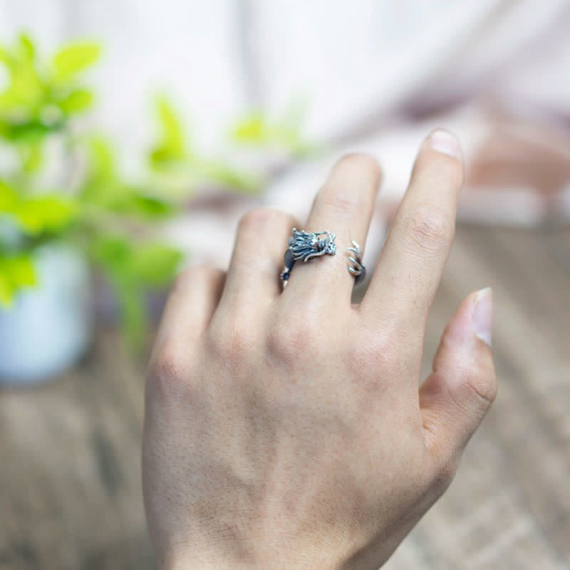 Nimara Ritual 925 Sterling Silver Dragon Luck Protection Ring