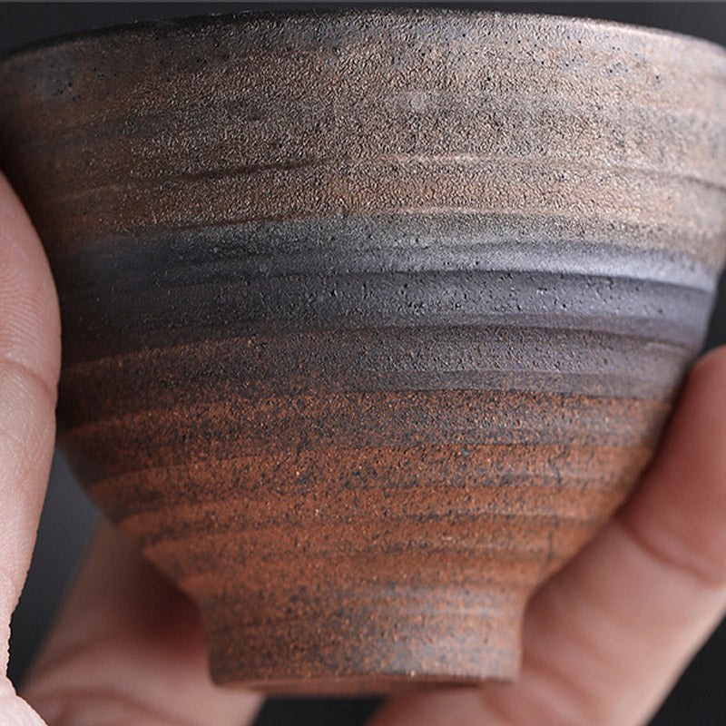 Nimara Ritual Simple Brown Striped Texture Ceramic Teacup Kung Fu Tea Cup Bowl